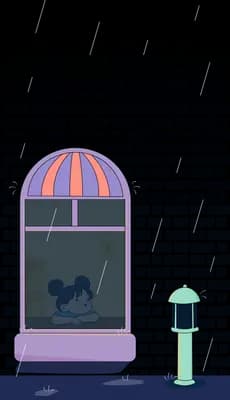 Dog looking out from an unlit shop window at night