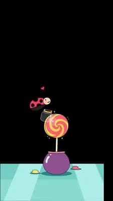 Ladybug perched on top of a swirled lollipop standing on a teal platform