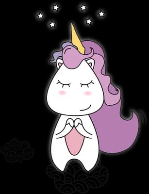 Unicorn sitting on a cloud among stars