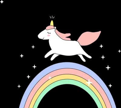 Unicorn galloping over a pastel rainbow