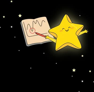 Open notebook with a large smiling star resting on it