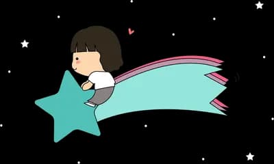 Girl riding a shooting star with a long tail
