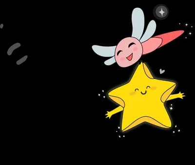 Small winged figure landing on a yellow star