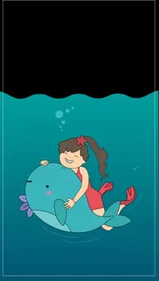 Mermaid seated on a teal panel underwater