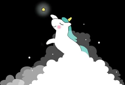Small unicorn standing on a pale hill with stars