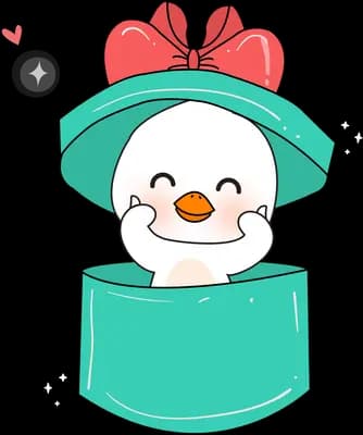 Snowman popping out of a teal gift box
