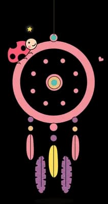 Pink dreamcatcher with feathers and a ladybug