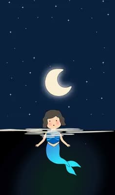 Mermaid on an ice float under a crescent moon