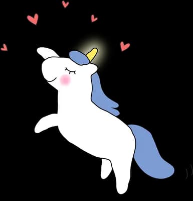Unicorn rearing up with hearts above