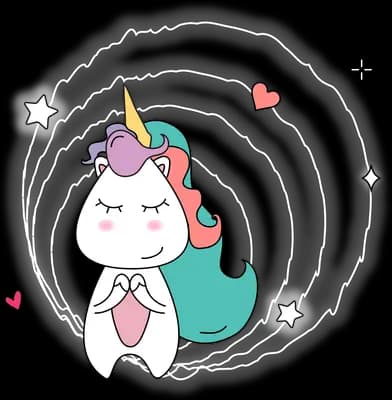 Unicorn standing with small hearts around