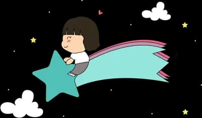 Boy riding a shooting star with a long tail