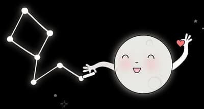 Pale moon character with small hearts