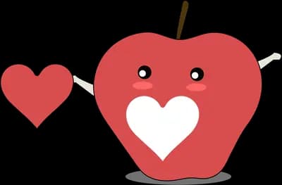 Smiling red apple with a heart cut into it