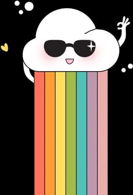 Cloud in sunglasses raining a vertical rainbow