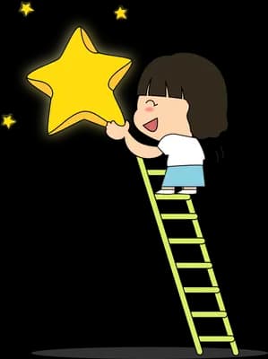 Boy on a ladder reaching a large yellow star