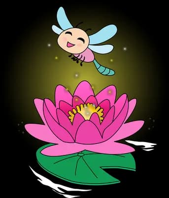 Insect above a pink lotus in a dark orb