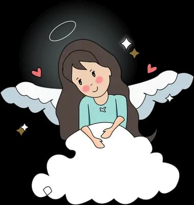 Winged woman seated on a cloud