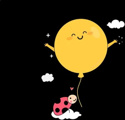 Ladybug holding a string tied to a smiling sun