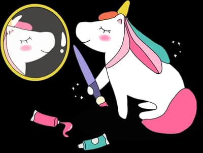 Unicorn painting itself before a mirror