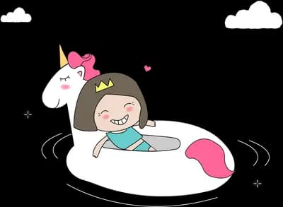 Girl floating in a unicorn swim ring