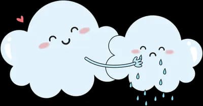 Two smiling clouds, one raining lightly