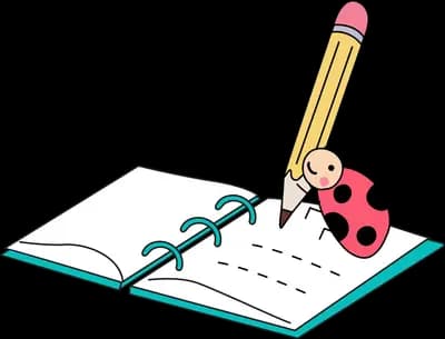 Open notebook with a pencil and ladybug