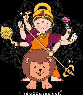 Multi-armed goddess seated on a lion