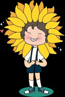 Boy holding a large sunflower so its petals frame his face