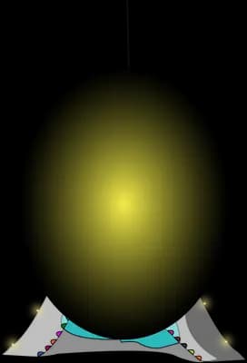 Large black oval glowing yellow at its centre covering white wing shapes