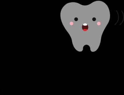 Smiling white tooth character with motion lines beside it