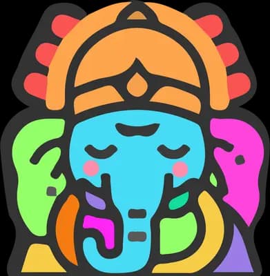 Colourful ganesha head with a crown and closed eyes