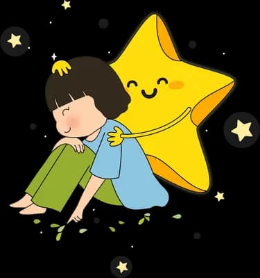 Girl sitting slumped against a large smiling yellow star