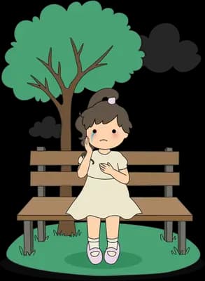 Girl in a white dress standing on a park bench under a big green tree