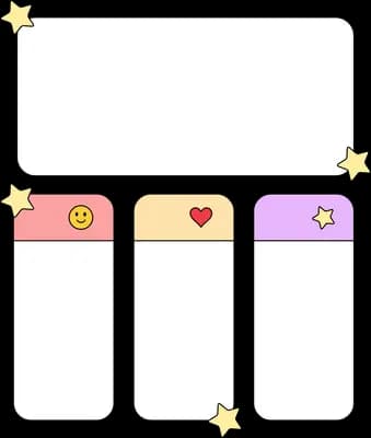 Blank three column chart board with small heart and face icons at the top