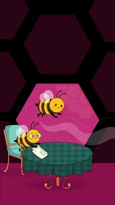 Two bees resting on smiling flowers in a magenta planter