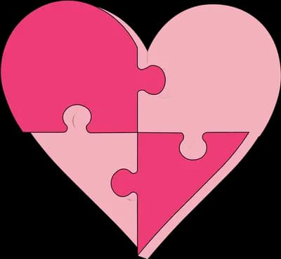 Large pink heart split into two interlocking puzzle pieces