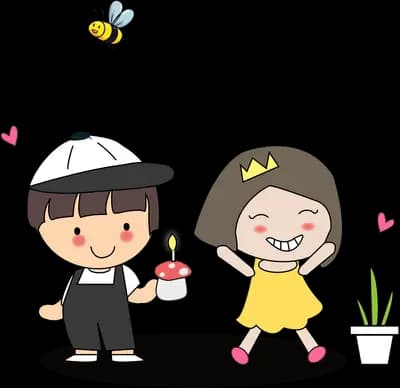 Boy and girl standing together with a bee and plants