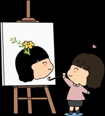 Girl painting a portrait at an easel while another watches