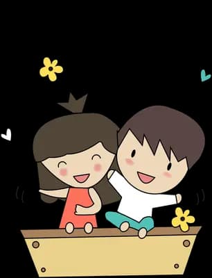 Two children sitting together in a small wooden boat