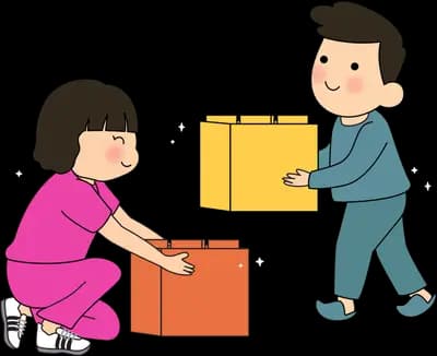 Two children passing a box between them
