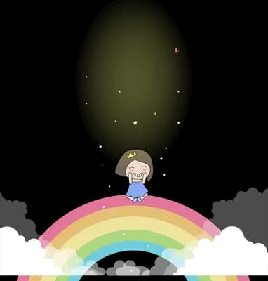 Girl peeking over the top of a rainbow