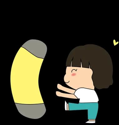 Girl sitting beneath a giant hanging pencil