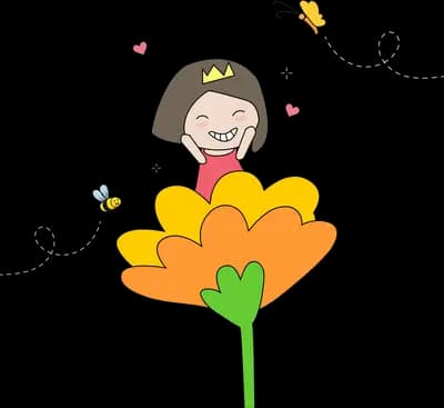 Girl seated inside a large orange bloom