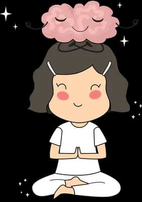 Woman meditating with a pink brain floating above her head