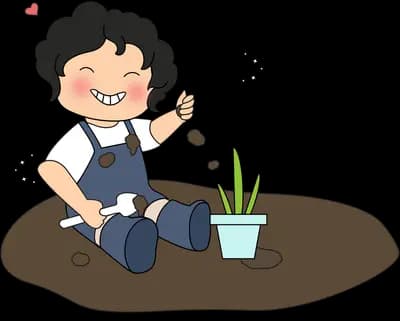 Woman kneeling to plant a seedling in soil