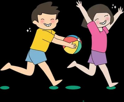 Children playing catch with a colourful ball
