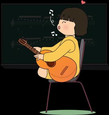 Girl playing an acoustic guitar on a stool