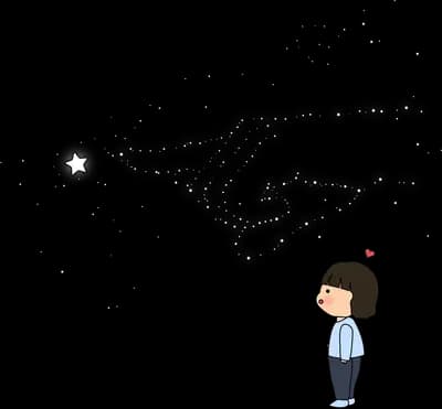 Small boy standing alone beneath a single star