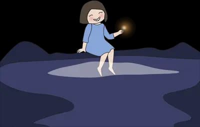 Girl standing alone on a dark cliff edge