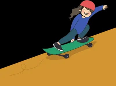 Girl riding a skateboard down an orange ramp